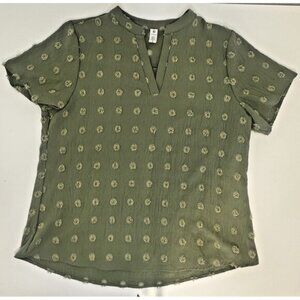 Blooming Jelly Womens Shirt Size XL Polka Dot Short Sleeve Textured V Neck Flowy